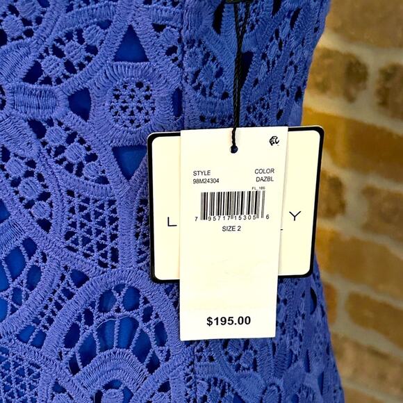 NEW $195 laundry by Shelli Segal geometric lace royal blue knee length dress s 2 - Picture 9 of 12